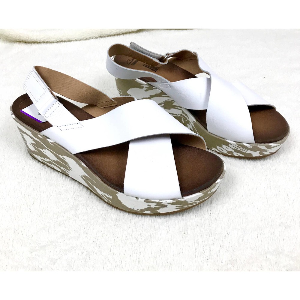 Clark's Cushion Soft Camo Print White Wedges Sz 11